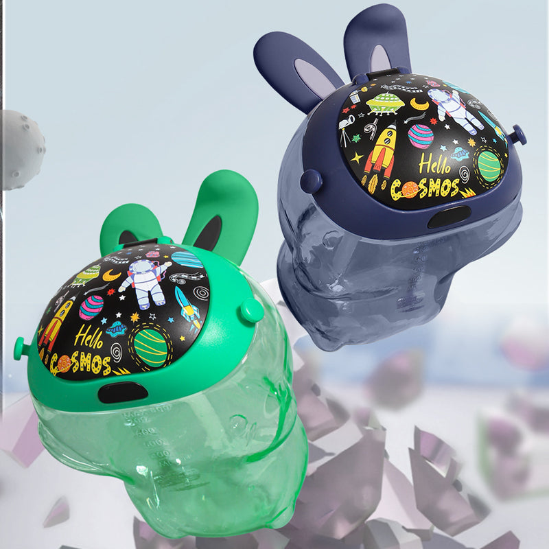 Cute Rabbit Water Bottle Ear Make Sounds with Children Strap and Straw