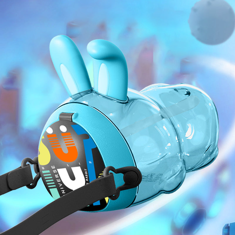 Cute Rabbit Water Bottle Ear Make Sounds with Children Strap and Straw