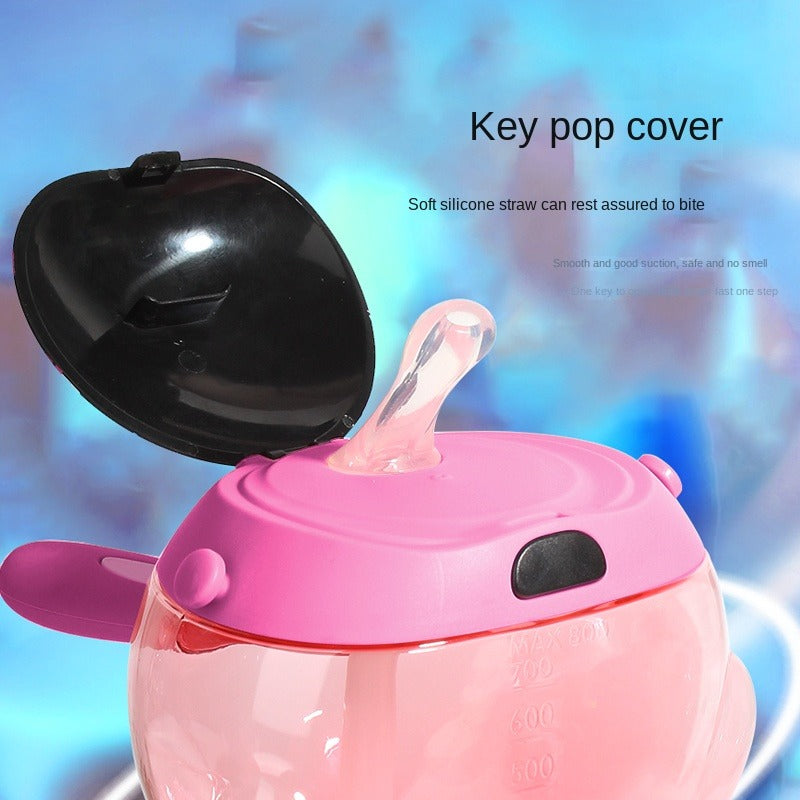 Cute Rabbit Water Bottle Ear Make Sounds with Children Strap and Straw