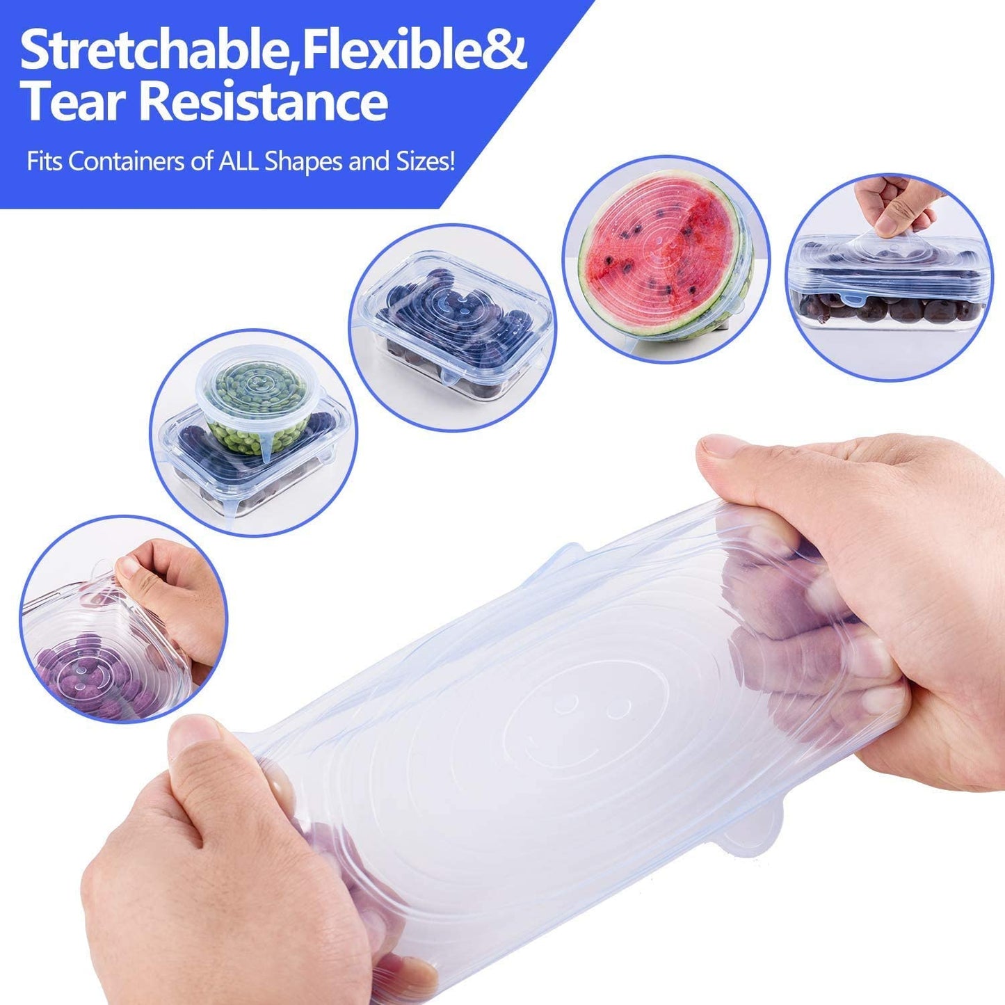 Reusable Silicone Stretch Lids – Microwave-Safe Flexible Covers for Bowls, Plates, Jars & More - 6PC