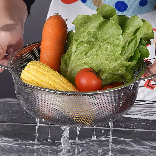 Stainless Steel Washing Colander – 25cm Wide,  Strainer for Fruits, Vegetables & Pasta