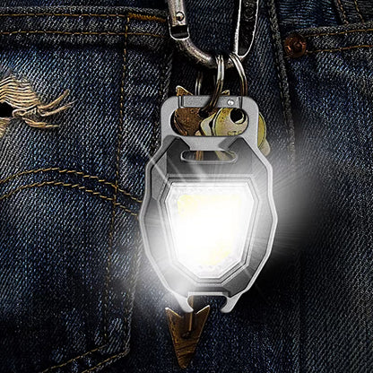Multi Purpose 4-in-1 Keychain: Light, Lighter, Bottle Opener, and Whistle"