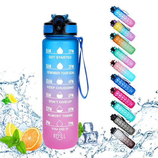 MOTIVATIONAL WATER BOTTLE TIME MARKER, BPA-FREE GYM WATER BOTTLE