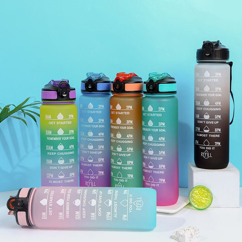 MOTIVATIONAL WATER BOTTLE TIME MARKER, BPA-FREE GYM WATER BOTTLE