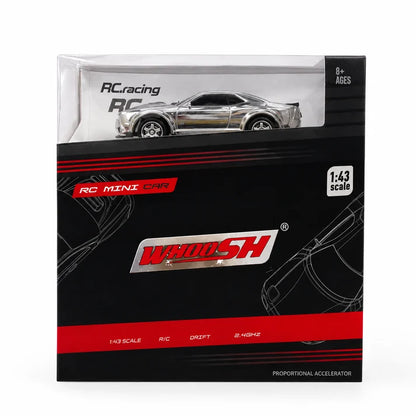 WHOOSH 1:43 Scale Ford Mustang GT Drift RC Car 4WD | 2.4GHz Remote Control | LED Lights | 15 km/h Speed | Silver