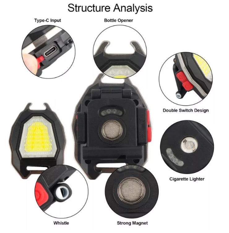 Multi Purpose 4-in-1 Keychain: Light, Lighter, Bottle Opener, and Whistle"