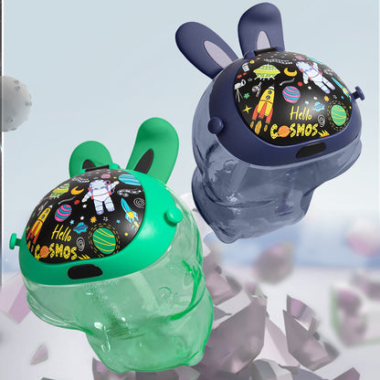 Cute Rabbit Water Bottle Ear Make Sounds with Children Strap and Straw