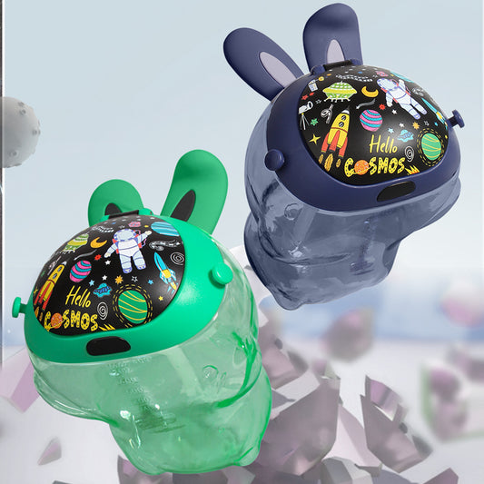 Cute Rabbit Water Bottle Ear Make Sounds with Children Strap and Straw