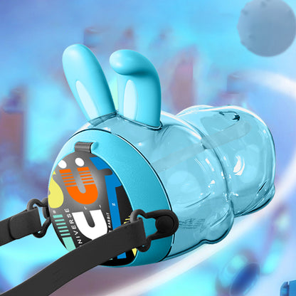 Cute Rabbit Water Bottle Ear Make Sounds with Children Strap and Straw