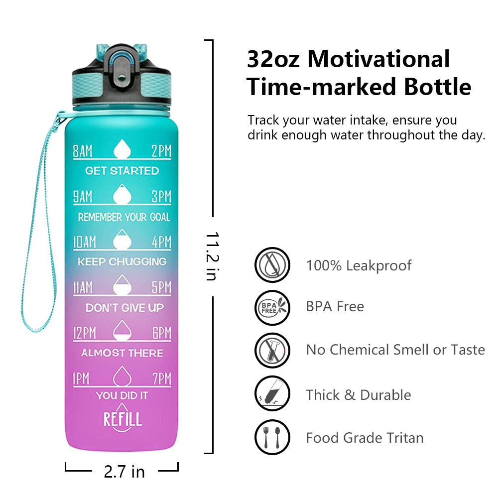 MOTIVATIONAL WATER BOTTLE TIME MARKER, BPA-FREE GYM WATER BOTTLE