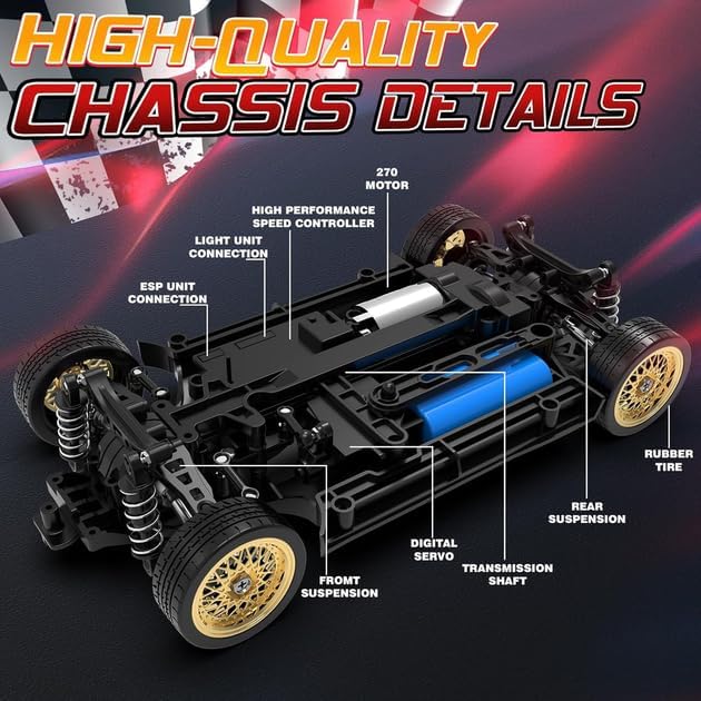 1:16 Scale RC Drift Car for Kids and Adults, 4WD High-Speed 50KM/H Racing Vehicle with 2.4GHz Control, LED Lights, One Battery and Drift Tires Included – Ready to Run Sport Toy Gift