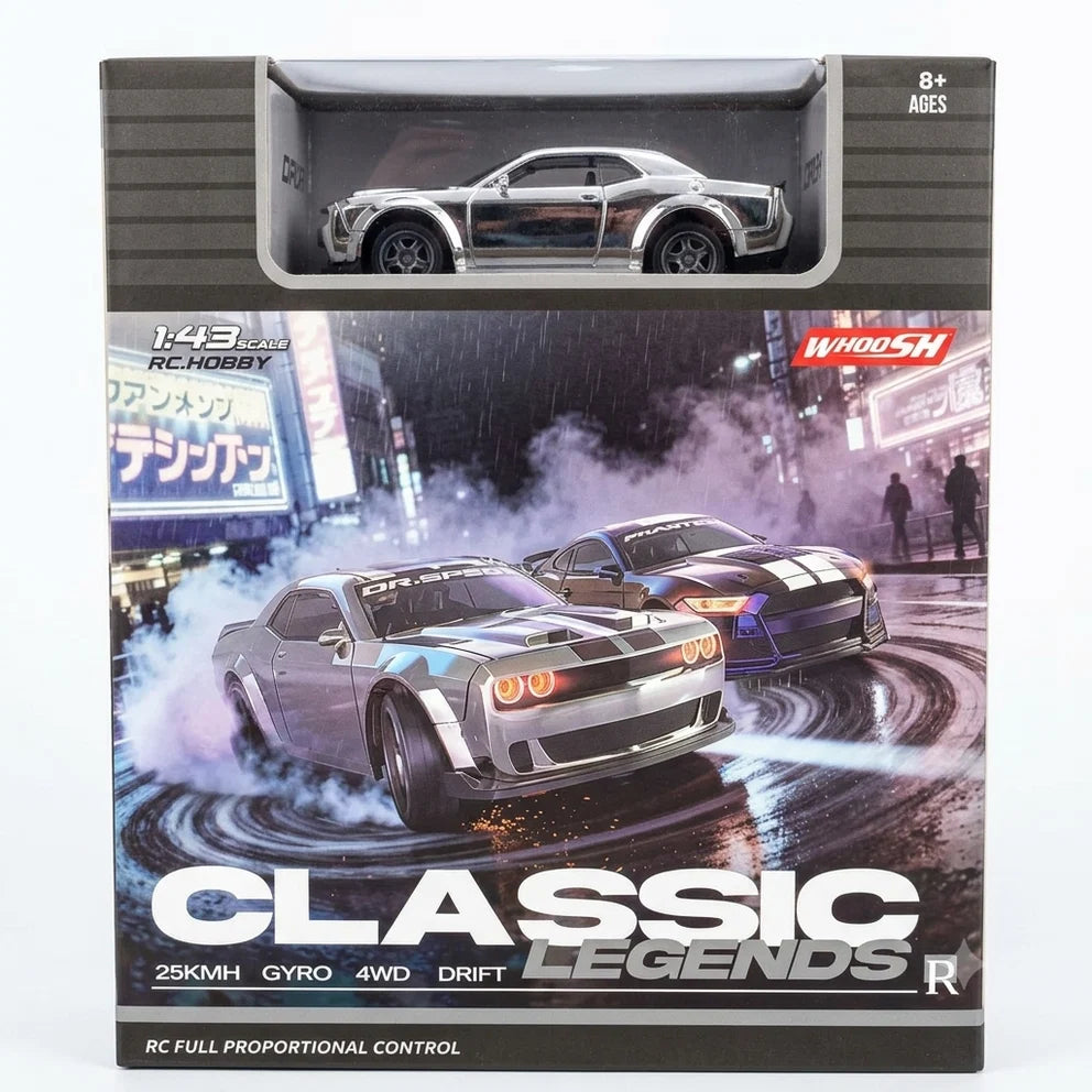Whoosh 1:43 Scale 4WD RC Drift Car | 2.4GHz Remote Control Racing Car with LED Lights – Purple Edition