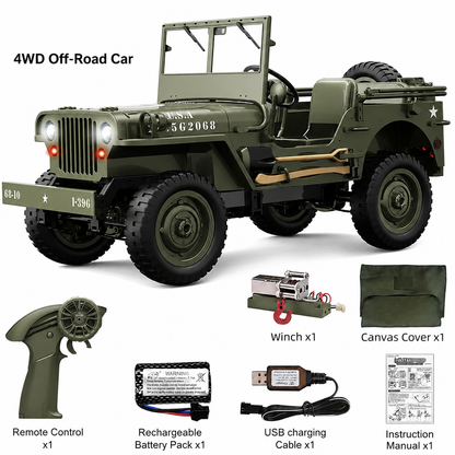 Willys 1:10 4WD Military Jeep RC With (Winch & Canvas Cover)