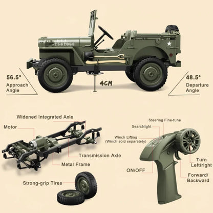 Willys 1:10 4WD Military Jeep RC With (Winch & Canvas Cover)