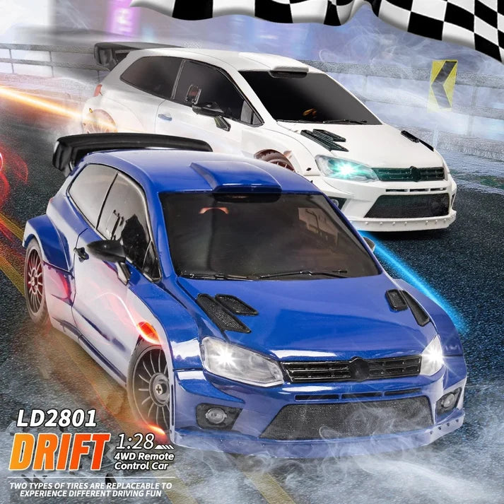 LDRC Polo RC Drift Car 1:28 Scale 4WD RTR with LED Lights &amp; 2.4GHz Controller