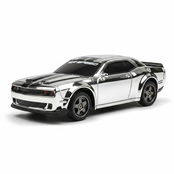 WHOOSH 1:43 Scale Ford Mustang GT Drift RC Car 4WD | 2.4GHz Remote Control | LED Lights | 15 km/h Speed | Silver