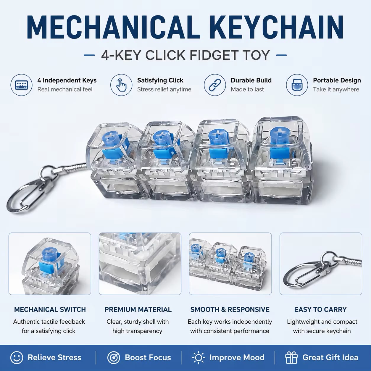 Fidget Mechanical Keyboard Keychain