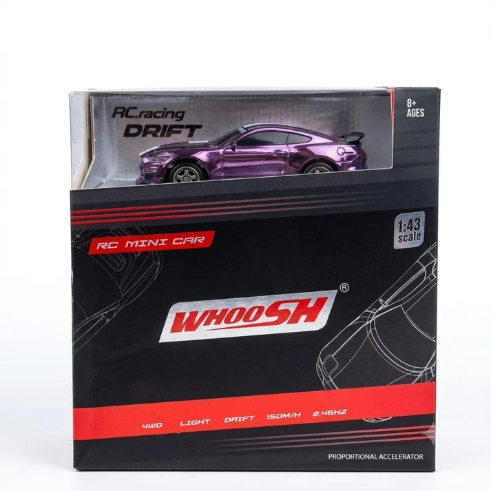 Whoosh 1:43 Scale 4WD RC Drift Car | 2.4GHz Remote Control Racing Car with LED Lights – Purple Edition