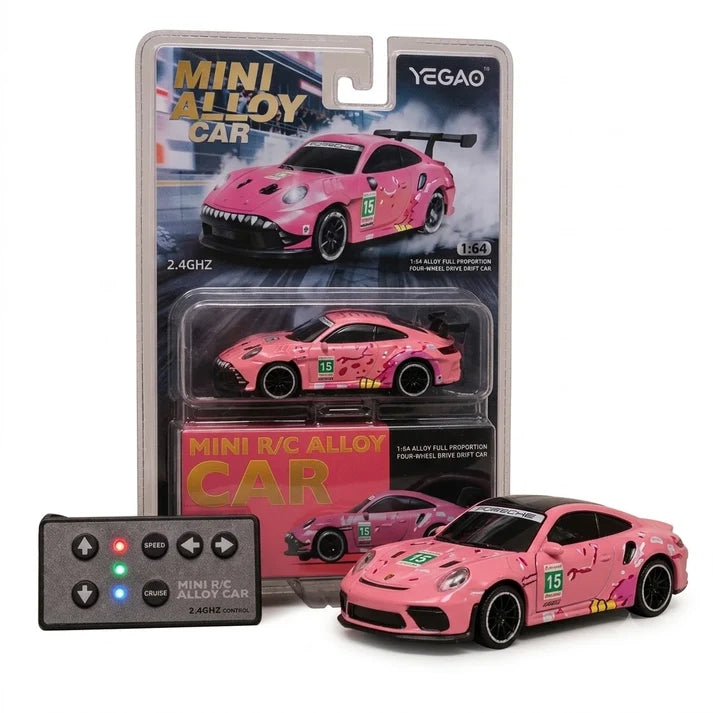 YEGAO 1:64 Porsche 911 GT3 R Roxy Livery RC Diecast Car | 2.4GHz Remote Control | Pink Racing Model