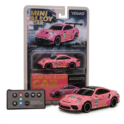 YEGAO 1:64 Porsche 911 GT3 R Roxy Livery RC Diecast Car | 2.4GHz Remote Control | Pink Racing Model