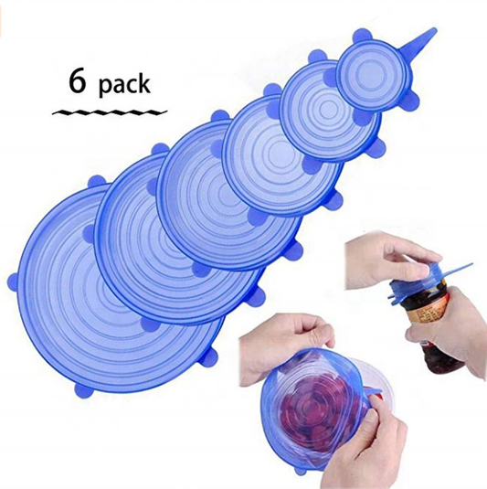 Reusable Silicone Stretch Lids – Microwave-Safe Flexible Covers for Bowls, Plates, Jars & More - 6PC