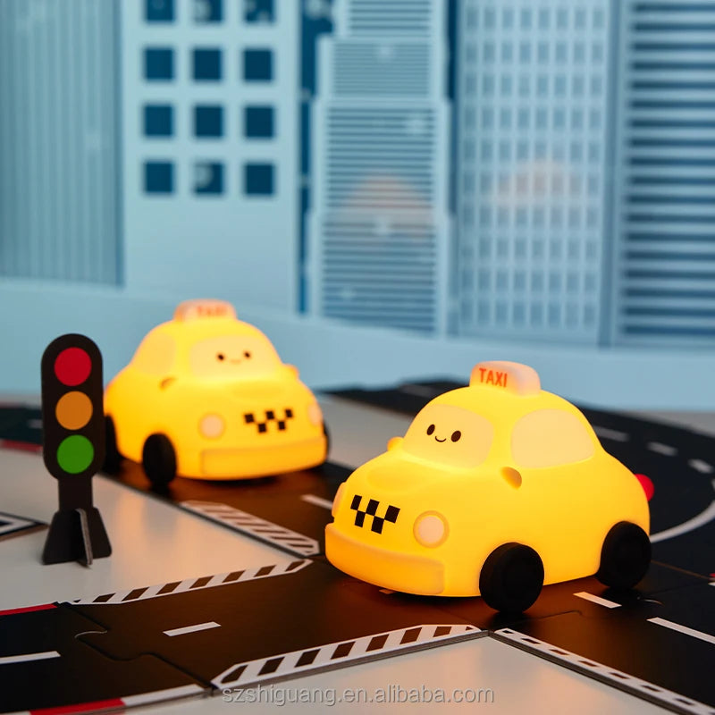 Silicone Taxi Night Lamp | Rechargeable Tap-Control Taxi Car Lamp for Bedroom & Desk Decor