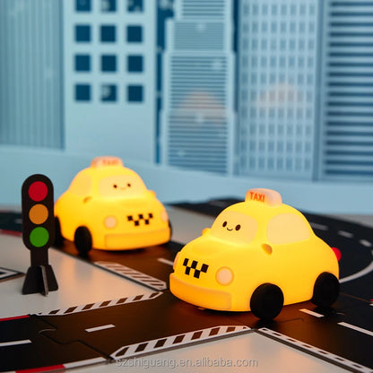 Silicone Taxi Night Lamp | Rechargeable Tap-Control Taxi Car Lamp for Bedroom & Desk Decor