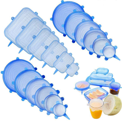 Reusable Silicone Stretch Lids – Microwave-Safe Flexible Covers for Bowls, Plates, Jars & More - 6PC