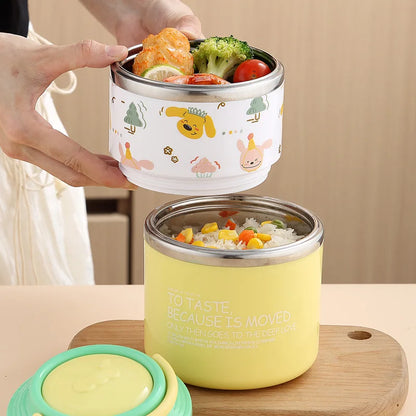 Round Stainless Steel 2-Layer Insulated Lunch Box for Scxhool and Office