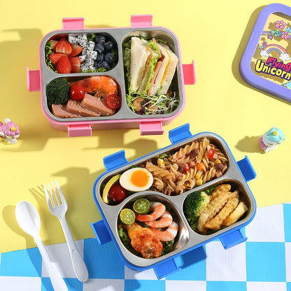 Premium 3-Compartment Stainless Steel Bento Lunch Box | Leak-Resistant Food Storage Container for Office, School & Travel