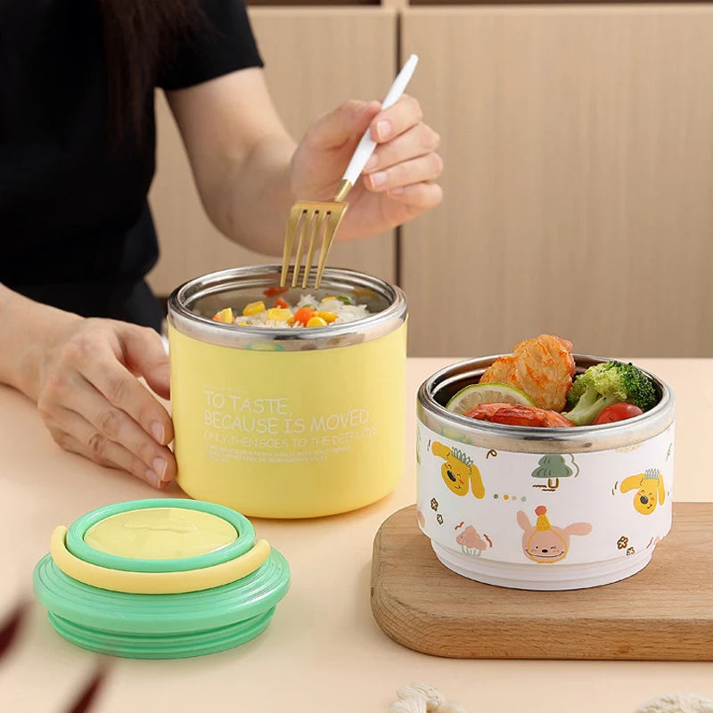 Round Stainless Steel 2-Layer Insulated Lunch Box for Scxhool and Office