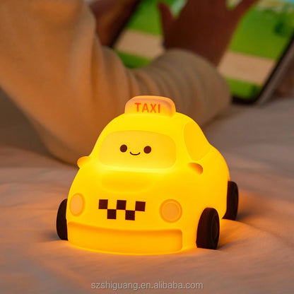 Silicone Taxi Night Lamp | Rechargeable Tap-Control Taxi Car Lamp for Bedroom & Desk Decor