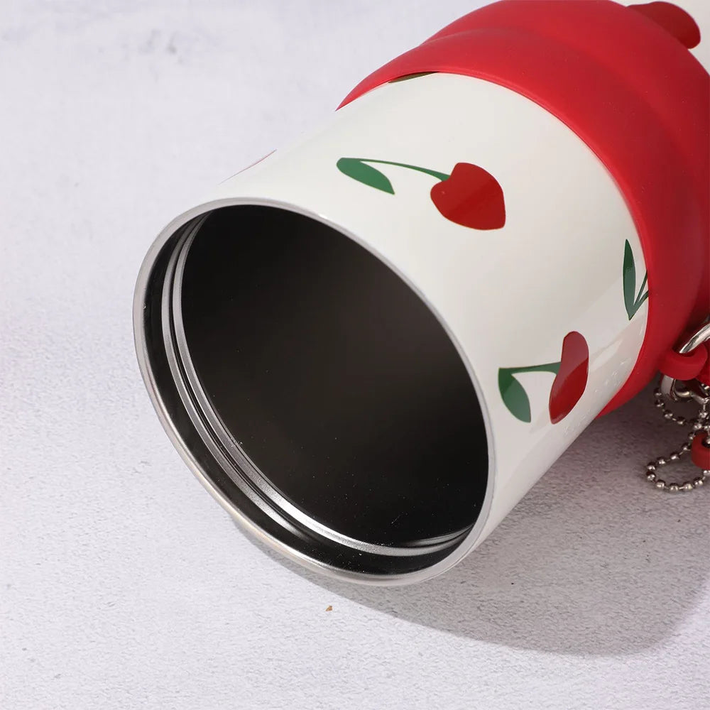 Kawaii Bow Print Tumbler with Straw Lid & Carry Strap