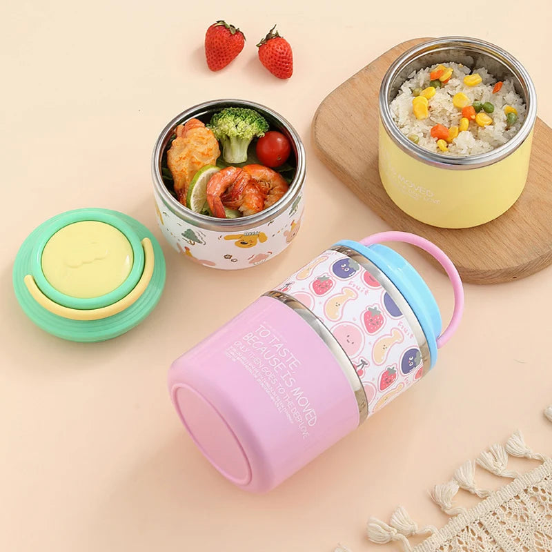 Round Stainless Steel 2-Layer Insulated Lunch Box for Scxhool and Office