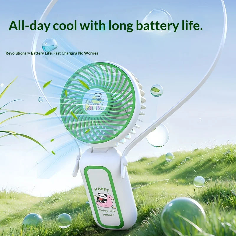 CoolPanda Multi-Angle Hand Fan with Neck Band