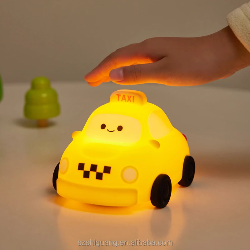 Silicone Taxi Night Lamp | Rechargeable Tap-Control Taxi Car Lamp for Bedroom & Desk Decor