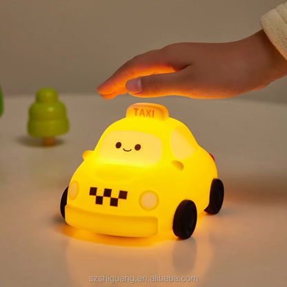 Silicone Taxi Night Lamp | Rechargeable Tap-Control Taxi Car Lamp for Bedroom & Desk Decor